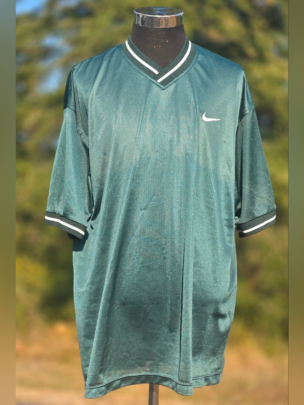 Nike Men's Dark Teal V-Neck Athletic Jersey with White Swoosh